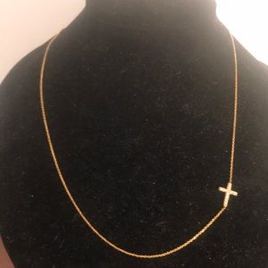 Gold 925 Sterling Silver & Diamond Cross Necklace